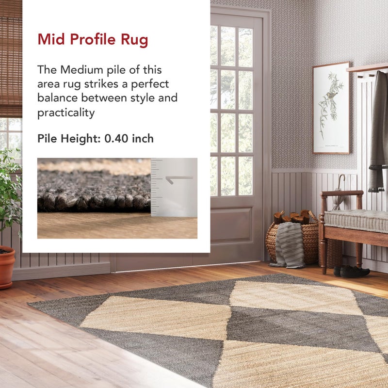 nuLOOM Pandora Diamond Jute Area Rug - 4x6, Global Inspired Black/Ivory Neutral Rug for Dining, Living, Kitchen - Image 5