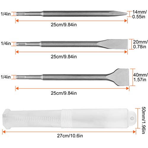 CertBuy 6-Piece SDS Plus Concrete Drill Bit Set - Rotary Hammer Bits Including Point Chisel, 20mm & 40mm Flat Chisels - Image 2