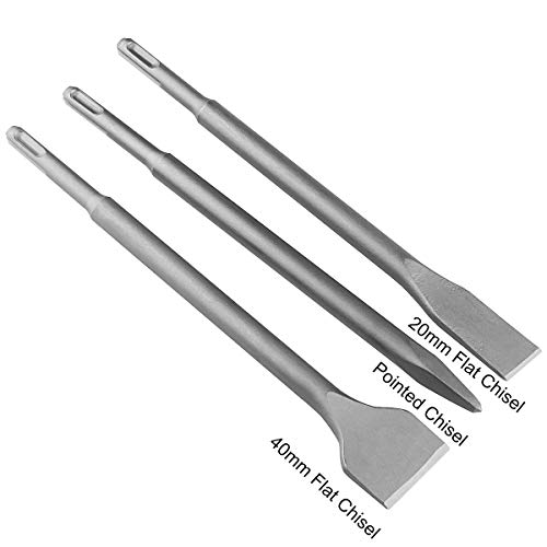 CertBuy 6-Piece SDS Plus Concrete Drill Bit Set - Rotary Hammer Bits Including Point Chisel, 20mm & 40mm Flat Chisels - Image 4