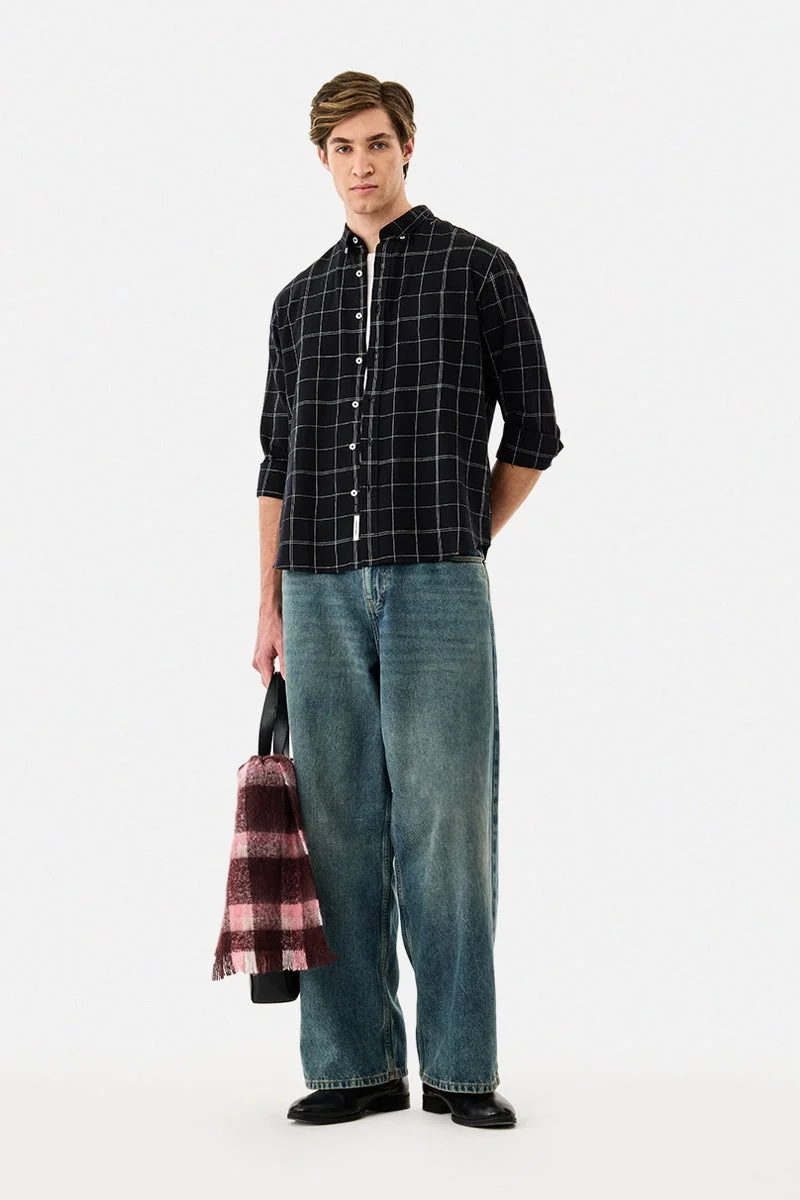 SNITCH Linen Blend Regular Fit Checks Shirt