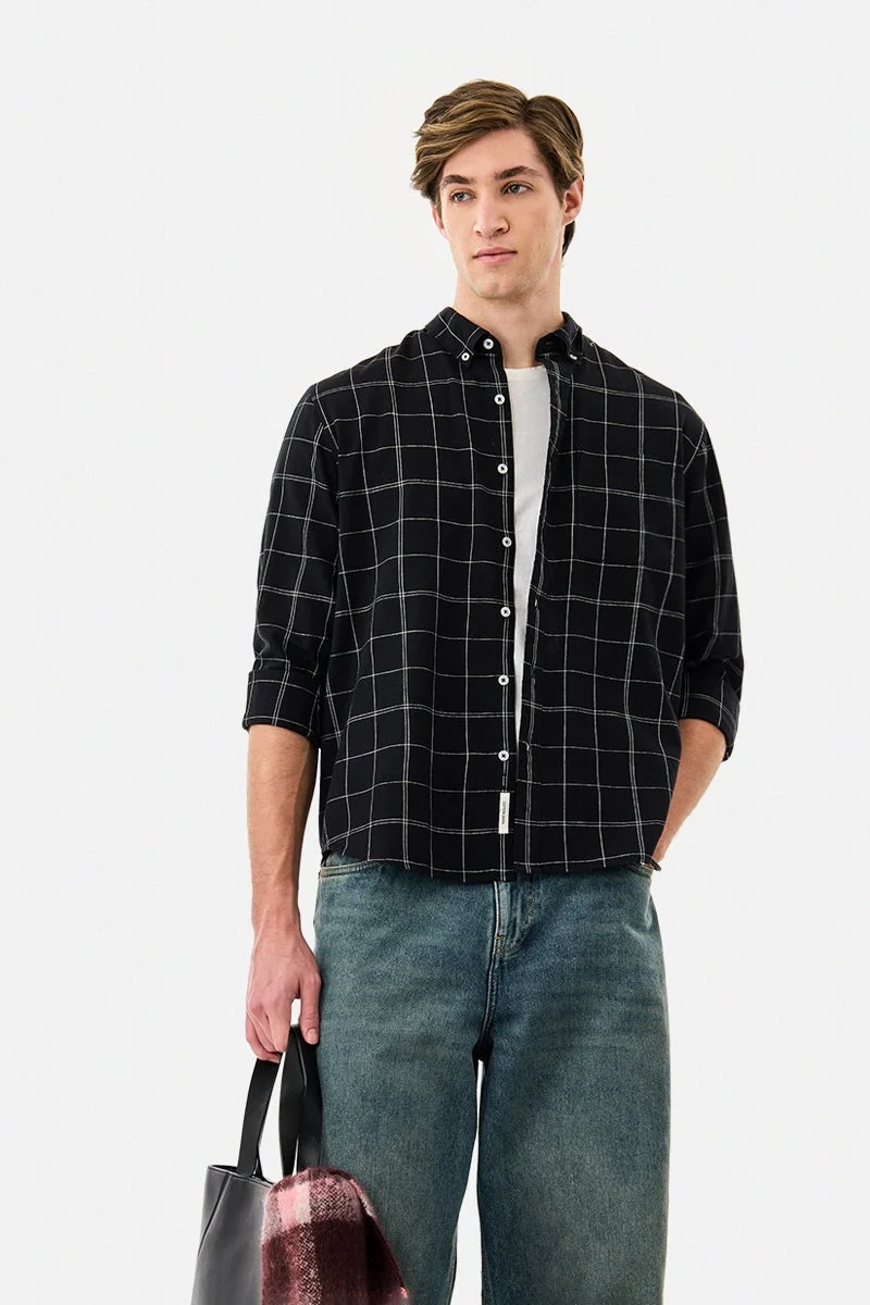 SNITCH Linen Blend Regular Fit Checks Shirt