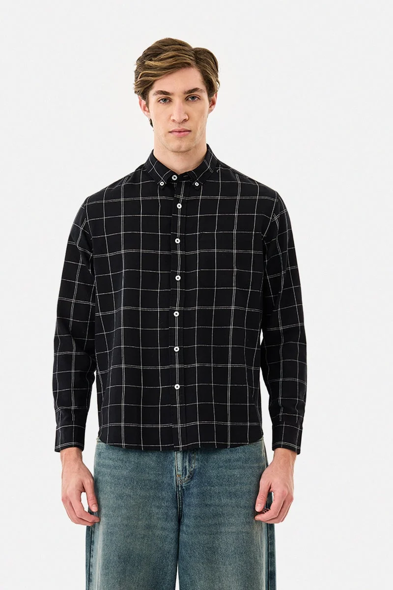 SNITCH Linen Blend Regular Fit Checks Shirt