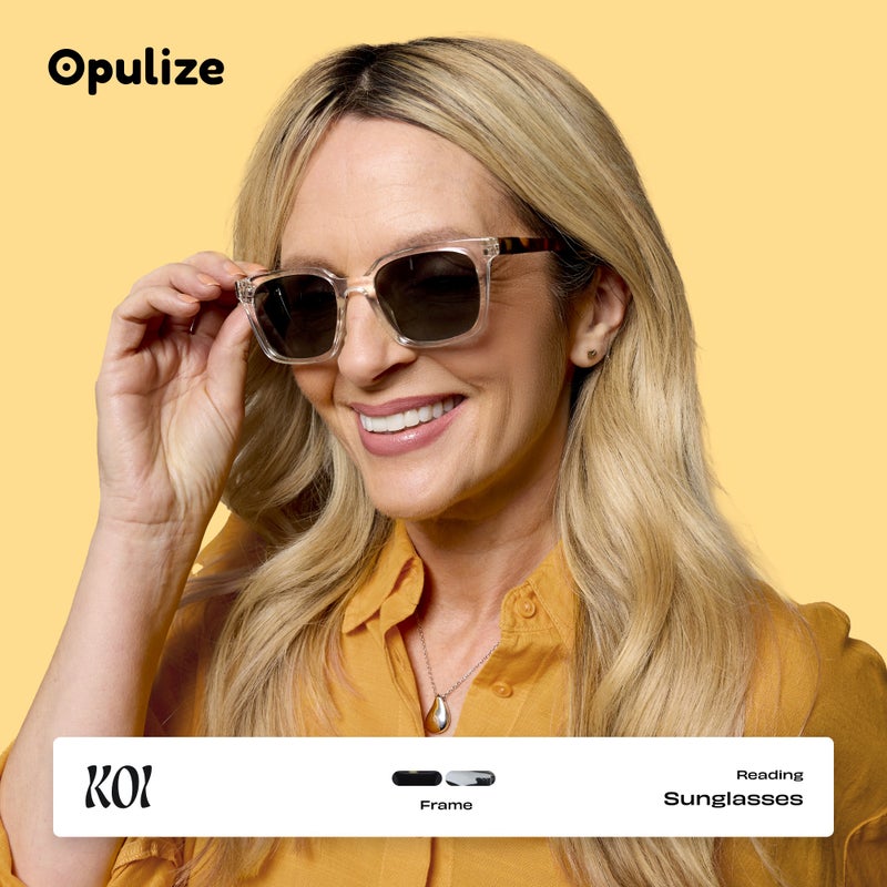 OPULIZE نظارات قراءة KOI للنساء والرجال، إطار مستطيل كبير مقاوم للخدش مع مفصلات زنبركية وعدسات ملونة UV400، شفافة +2.5 (عبوة من 1) - Image 3