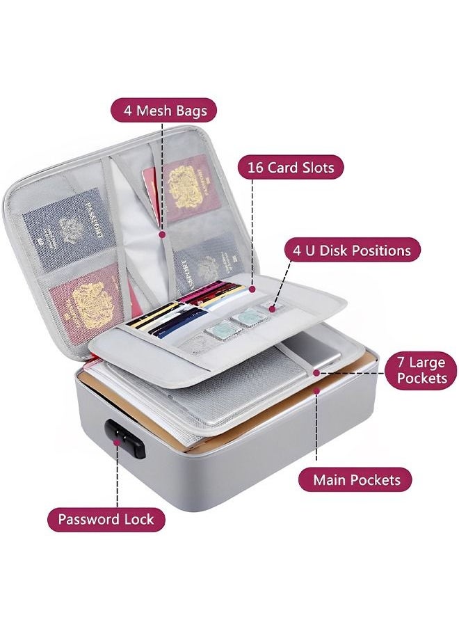 File Storage Bags - Fireproof Document Organizer Bags with Lock - Waterproof Document Bags - Multi-Layer Portable File Storage Case