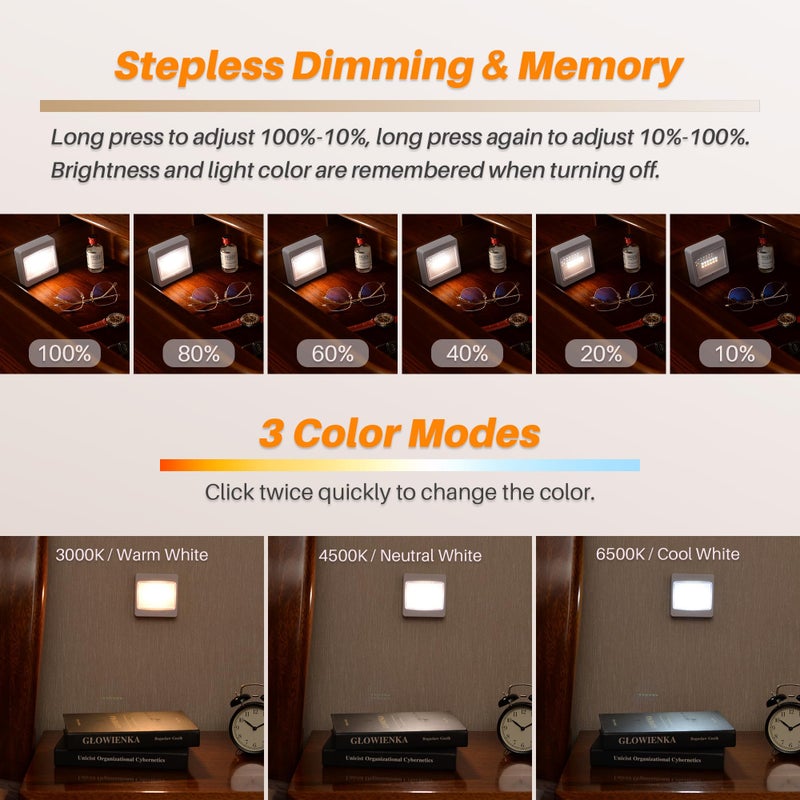 STAR-SPANGLED 3 Pack 3.7â€ Dimmable Push Tap Lights, Stick on LED Touch Lights AA Battery Operated, 3 Color Modes Sticky Button Lamps for Classroom, Kitchen, Under Cabinet, Closet - Image 2