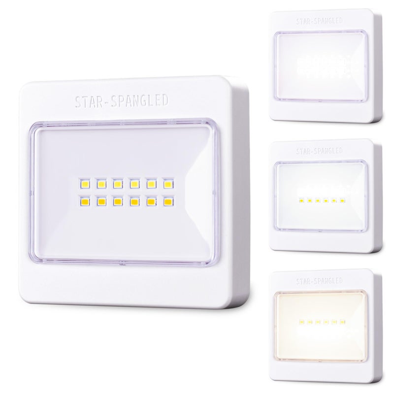 STAR-SPANGLED 3 Pack 3.7â€ Dimmable Push Tap Lights, Stick on LED Touch Lights AA Battery Operated, 3 Color Modes Sticky Button Lamps for Classroom, Kitchen, Under Cabinet, Closet - Image 1