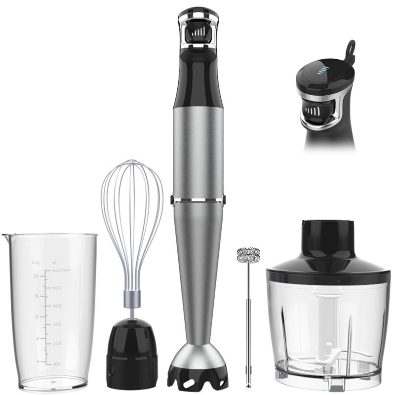 Immersion Blender Handheld Corded Hand Blenders Set 1100W Trigger Variable Speed 5 in 1 Stick Emulsifier with Chopper Whisk and Frother for Soup Baby Food and Smoothies