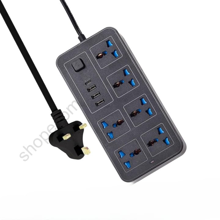 SHOPECOM Power Strip with 6 AC Socket 3 USB 1 Type C Port 6 FT Extension Cord Surge Protector for Home Office Dorm Power Button Safe to Use Black Pack of 1 - Image 1