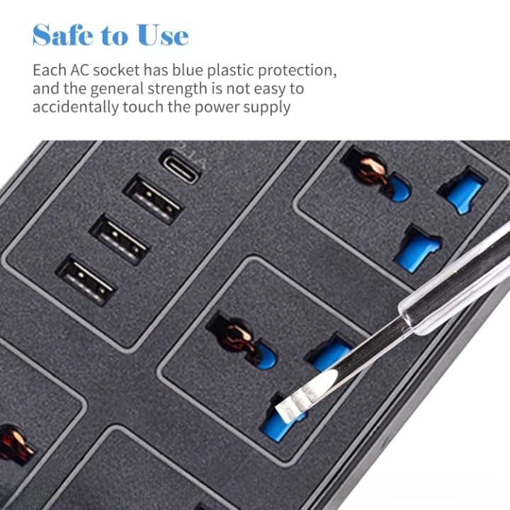 SHOPECOM Power Strip with 6 AC Socket 3 USB 1 Type C Port 6 FT Extension Cord Surge Protector for Home Office Dorm Power Button Safe to Use Black Pack of 1 - Image 4