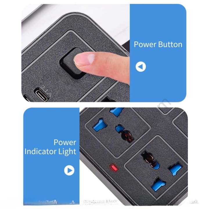 SHOPECOM Power Strip with 6 AC Socket 3 USB 1 Type C Port 6 FT Extension Cord Surge Protector for Home Office Dorm Power Button Safe to Use Black Pack of 1 - Image 3