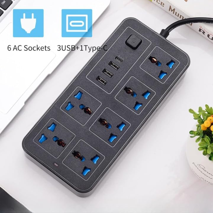 SHOPECOM Power Strip with 6 AC Socket 3 USB 1 Type C Port 6 FT Extension Cord Surge Protector for Home Office Dorm Power Button Safe to Use Black Pack of 1 - Image 5