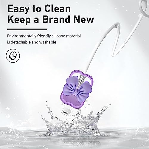 CASENED Clear Case for Apple 20W iPhone USB-C Power Adapter Charger and USB Lightning Cable Protector | 3D Bow Tie Wave Design Soft Phone Charging Protective Case (Purple) - Image 3