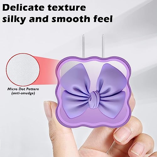 CASENED Clear Case for Apple 20W iPhone USB-C Power Adapter Charger and USB Lightning Cable Protector | 3D Bow Tie Wave Design Soft Phone Charging Protective Case (Purple) - Image 4