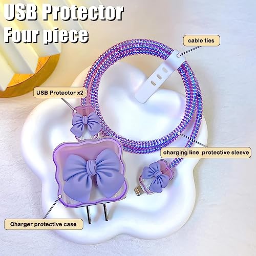 CASENED Clear Case for Apple 20W iPhone USB-C Power Adapter Charger and USB Lightning Cable Protector | 3D Bow Tie Wave Design Soft Phone Charging Protective Case (Purple) - Image 2