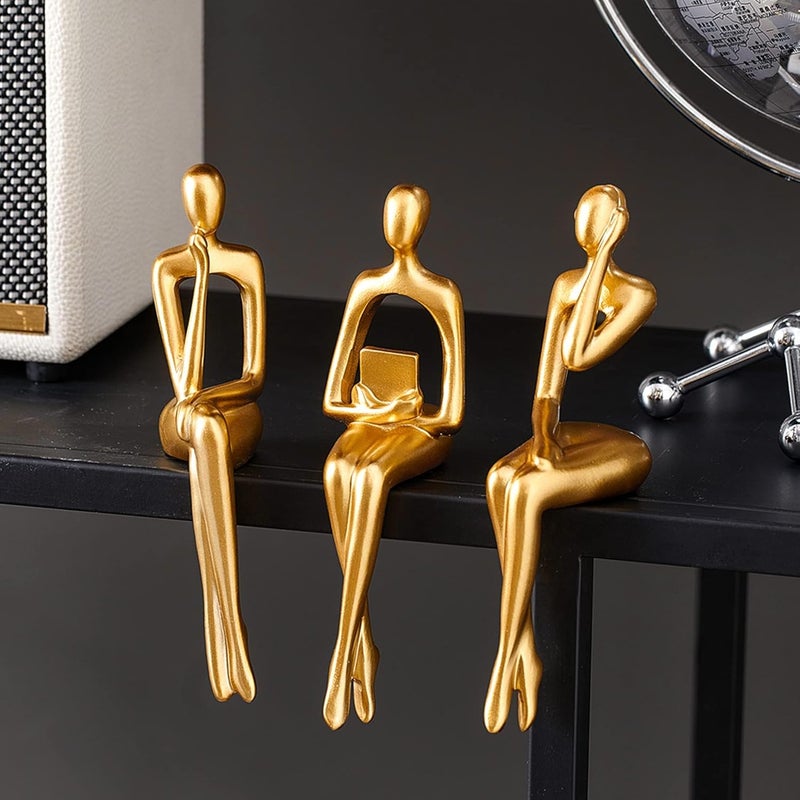 XINXUAN Gold Statue Home Decorations for Living Room, Modern Shelf Decor, Bookshelf Figurines, Desk Sculpture, 3 Piece Table Set - Image 2