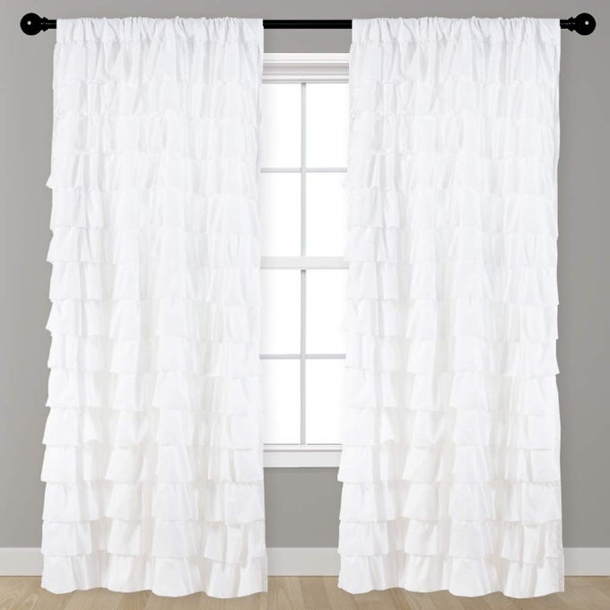 WHITE RUFFLE CURTAIN 95 INCH LENGTH 1 PANEL SHABBY CHIC FARMHOUSE WHITE RUFFLED CURTAIN FOR GIRLS BEDROOM ROD POCKET PRIVACY LIGHT FILTERING VINTAGE RUFFLE WINDOW CURTAIN W52 X L95 INCH