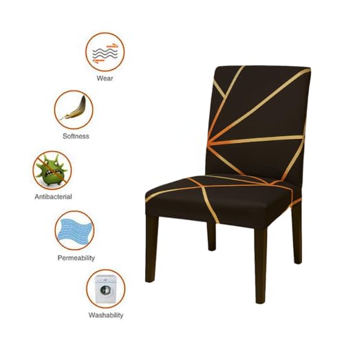 Homerz Premium Pack of 4 Elastic Stretchable Dining Chair Cover, Removable Washable Elastic Floral Printed Dining Chair Covers seat Cushion pad Wooden (Golden Strip, Pack of 4) - Image 5