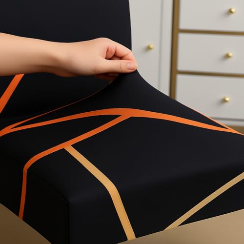 Homerz Premium Pack of 4 Elastic Stretchable Dining Chair Cover, Removable Washable Elastic Floral Printed Dining Chair Covers seat Cushion pad Wooden (Golden Strip, Pack of 4) - Image 3
