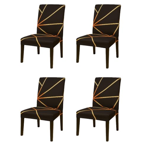 Homerz Premium Pack of 4 Elastic Stretchable Dining Chair Cover, Removable Washable Elastic Floral Printed Dining Chair Covers seat Cushion pad Wooden (Golden Strip, Pack of 4) - Image 1