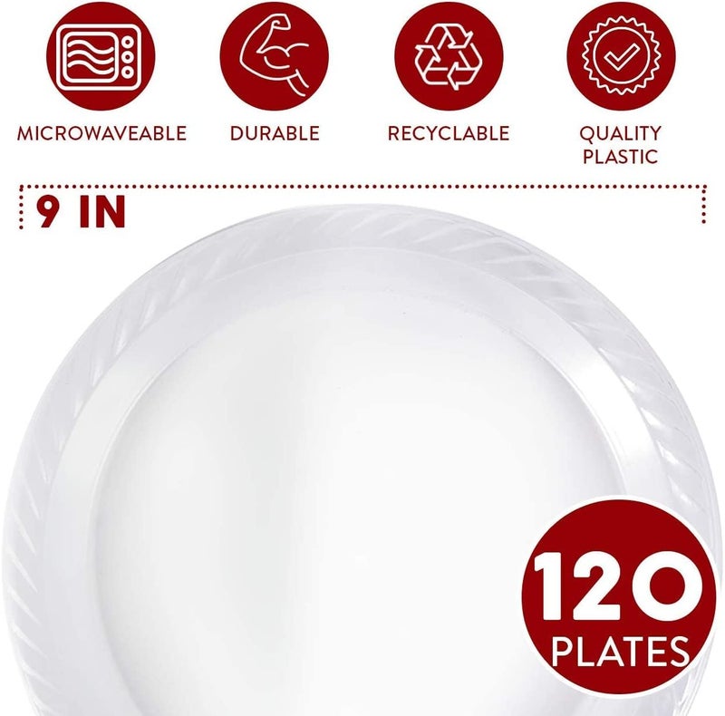 Framo Disposable Clear Plastic Plates In Bulk for Party and Dinner,And For Any Occasion, Microwaveable, BBQ, Travel, and Events (9 Inch 120 Count) - Image 4