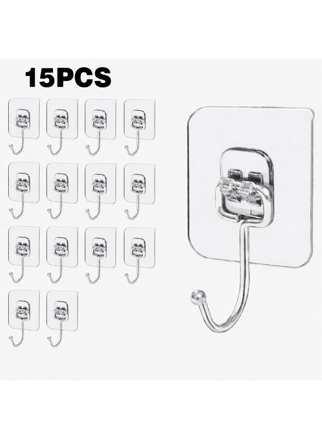 15 pieces Heavy Duty Self-Adhesive Hooks, Transparent/Black/Gold Damage-Free Wall Mount Hangers - Image 1