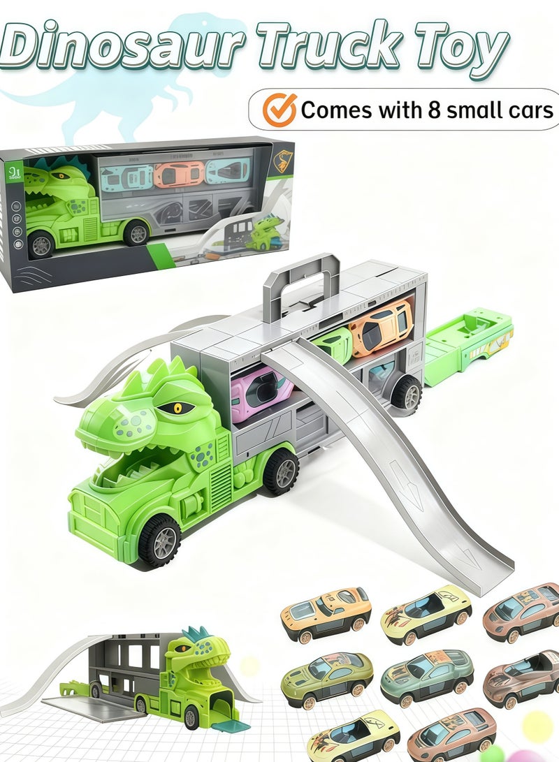 إيزي سو ألعاب شاحنة ديناصورات مع 8 سيارات صغيرة، سيارة نقل، شاحنة نقل، ألعاب ديناصورات للأطفال من سن 3 إلى 5 سنوات، شاحنات ألعاب للأولاد، شاحنة نقل ديناصورات كبيرة - Image 1