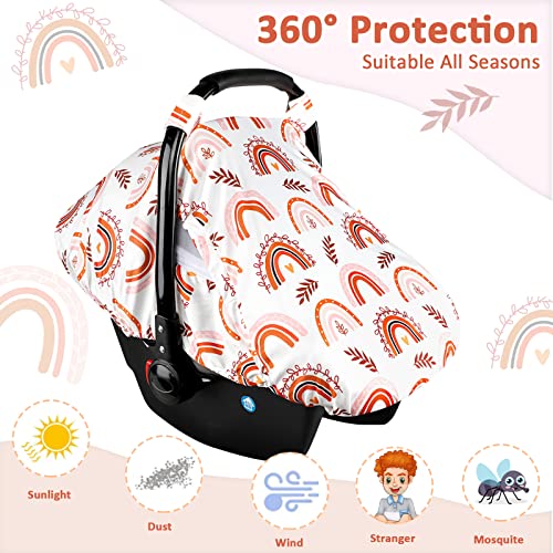 Pea Pod Rainbow Infant Carseat Canopy with Peep Windows and Breathable Mesh, Kick-Proof, Soft Stretchy Baby Car Seat Cover for Newborns - Image 3