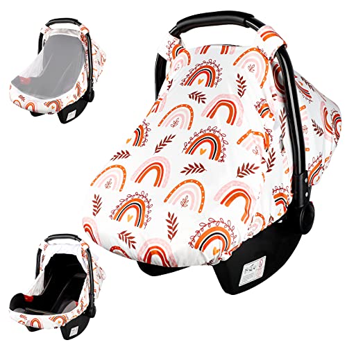 Pea Pod Rainbow Infant Carseat Canopy with Peep Windows and Breathable Mesh, Kick-Proof, Soft Stretchy Baby Car Seat Cover for Newborns - Image 1