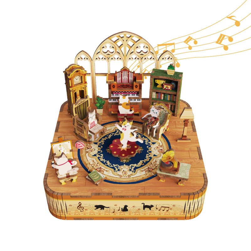 Tonecheer Wooden Music Box Puzzle for AdultsDIY Rotating Music Box Kit 3D Creative Musical Puzzle Crafts Model Building Kits Desk Decor for Teens Kids Birthday Gift Cats Family - Image 2