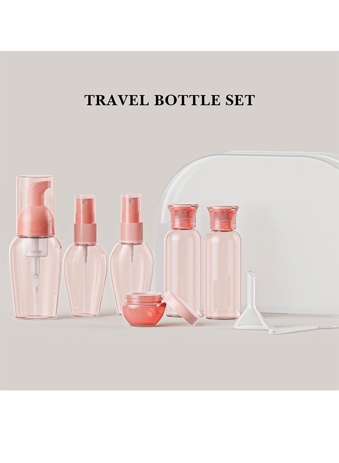 زجاجات أدوات الزينة للسفر، مجموعة حاويات السفر المكونة من 8 قطع، مجموعة زجاجات توزيع مستحضرات التجميل المحمولة، زجاجة رذاذ شامبو وجل استحمام وزجاجة لوشن من نوع الدفع - Image 5