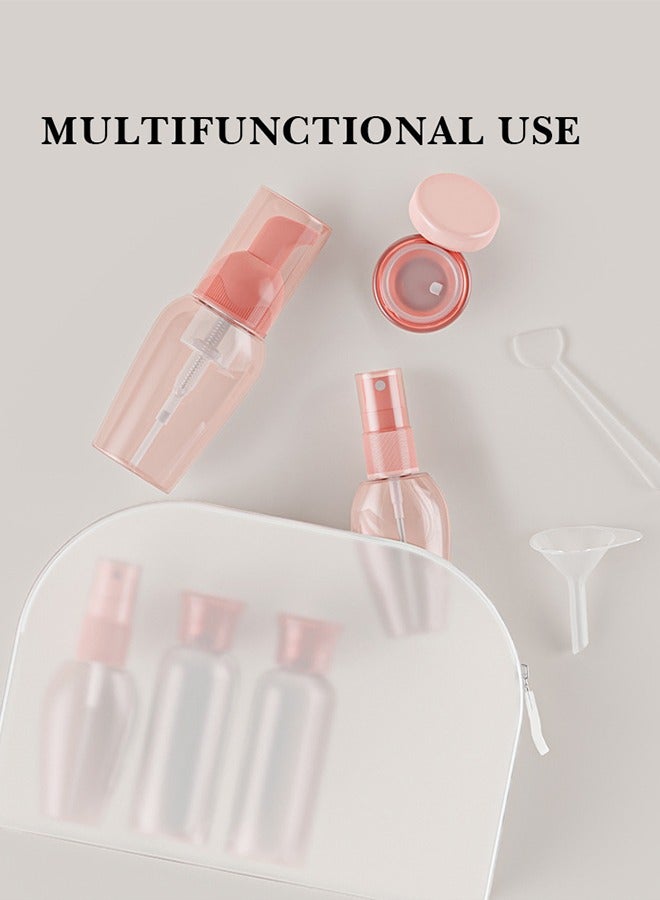 زجاجات أدوات الزينة للسفر، مجموعة حاويات السفر المكونة من 8 قطع، مجموعة زجاجات توزيع مستحضرات التجميل المحمولة، زجاجة رذاذ شامبو وجل استحمام وزجاجة لوشن من نوع الدفع - Image 3