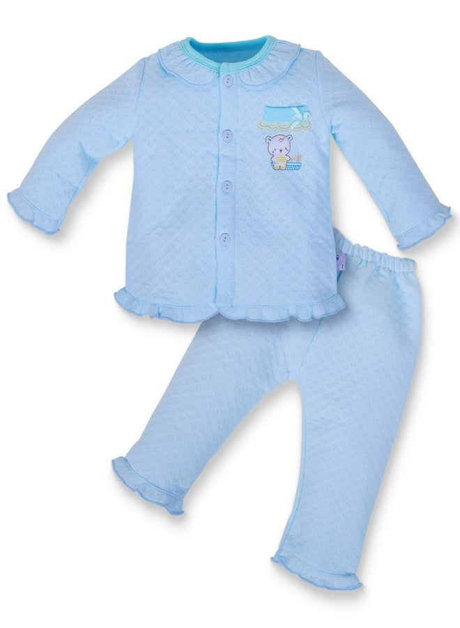 Pokory Night Suit for Babies Full Sleeves Solid Hosiery Cotton Night Suits for Baby Boy and Baby Girl |Night Wear|Night Dress|Sleeping Tshirt and Pyjama Set Light Blue-Size-4 - Image 1
