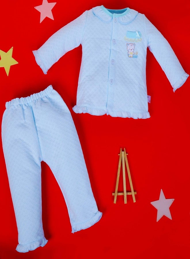 Pokory Night Suit for Babies Full Sleeves Solid Hosiery Cotton Night Suits for Baby Boy and Baby Girl |Night Wear|Night Dress|Sleeping Tshirt and Pyjama Set Light Blue-Size-4 - Image 3