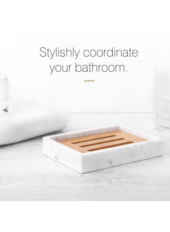 Luxspire Luxspire Soap Dish Tray Resin Soap Dish Bamboo Soap Bar Holder Box for Shower Kitchen Sink Double Layer Draining Soap Container Box Wood Case Bathroom Marble Pattern Tray  - Image 5