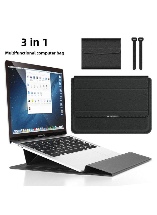 Digital Computer/macbook Protective Case - Durable Pu Leather Cover Stand Feature For Laptop - Available In Black Brown Red-Color:Black + Accessory Bag-Applicable Model:16/17 Inch Universal  - Image 1