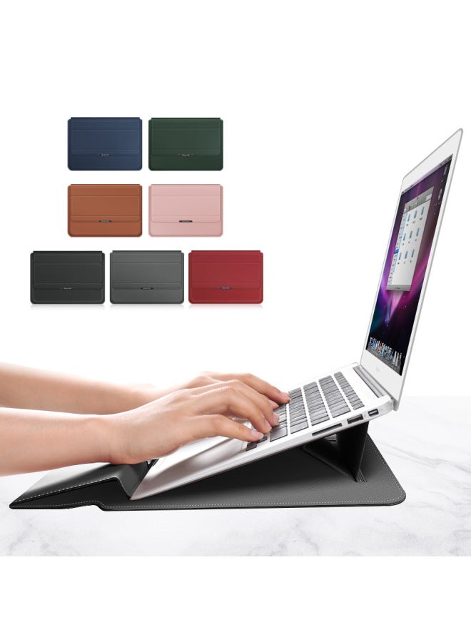 Digital Computer/macbook Protective Case - Durable Pu Leather Cover Stand Feature For Laptop - Available In Black Brown Red-Color:Black + Accessory Bag-Applicable Model:16/17 Inch Universal  - Image 2