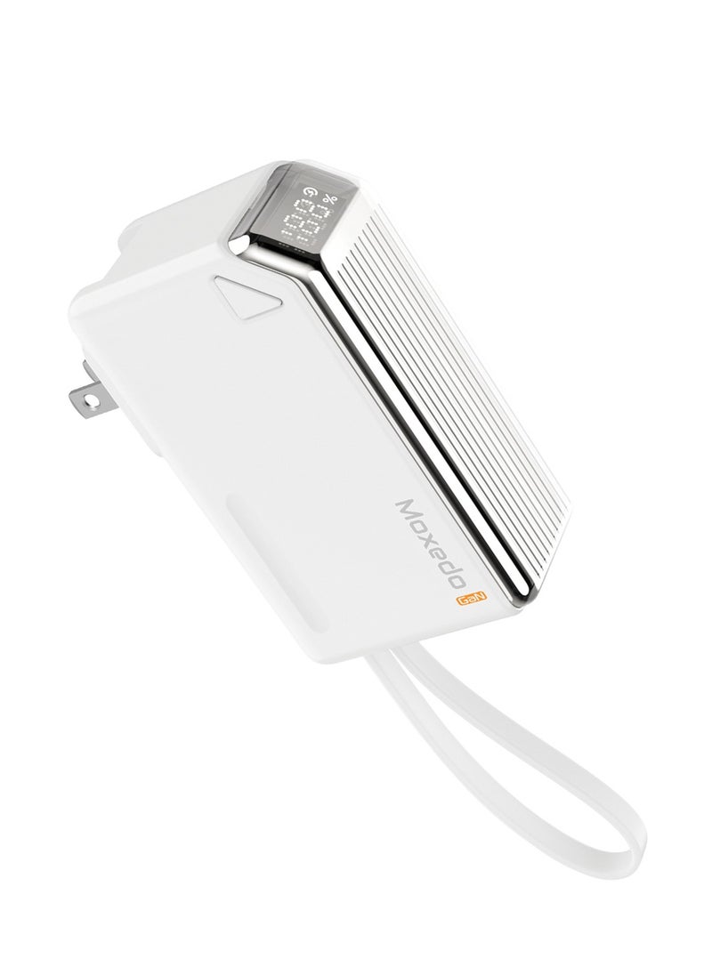 Moxedo Moxedo Porta-Go 5,000 mAh 22.5W Power Bank with Built-in Foldable Interchangeable AC Plug, USB-C Cable and Included 2 Travel Adapters (White) 