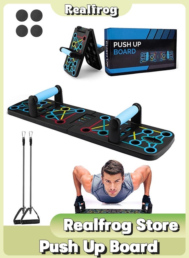 Realfrog Push Up Board, Multi-function Push Up Stand With Resistance Bands, Foldable Portable Strength Training Equipment for Men and Women, Push up Handles for Floor to Strengthen Arms, Core and Back - Image 1