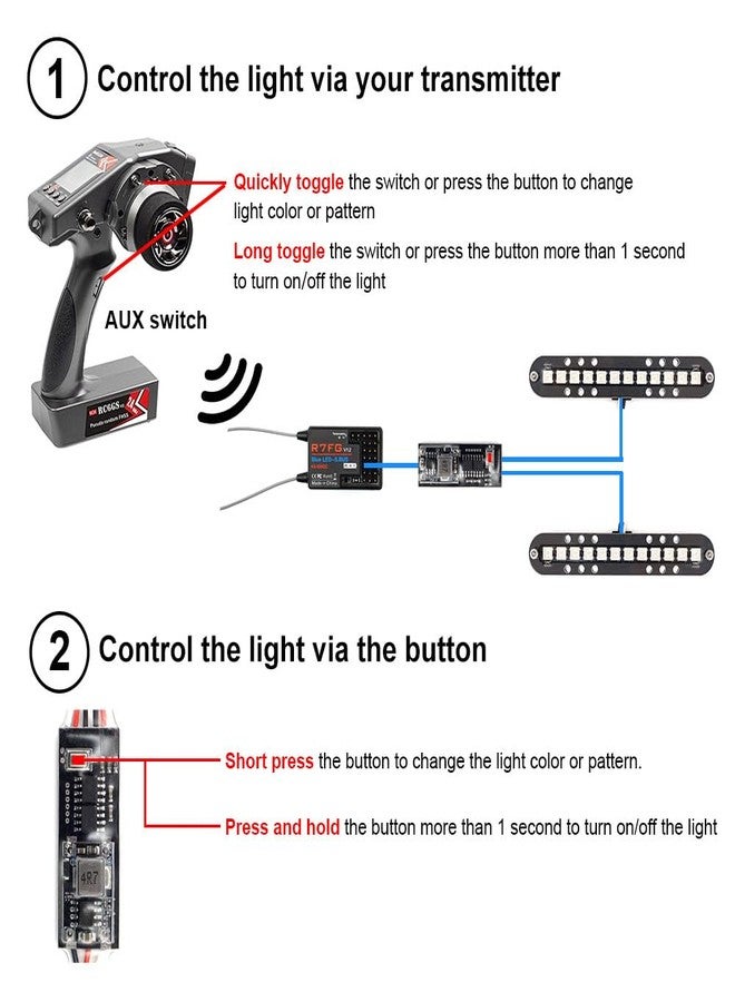elechawk RC LED Light Bar Roof Lamp Headlight Tail Light Kit Bumper Light Compatible with Traxxas RC Car Truck Crawler Tamiya Losi HPI Rustler Axial Police Lights (100mm 2 Bar) - Image 3