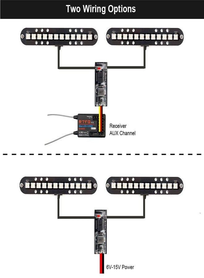elechawk RC LED Light Bar Roof Lamp Headlight Tail Light Kit Bumper Light Compatible with Traxxas RC Car Truck Crawler Tamiya Losi HPI Rustler Axial Police Lights (100mm 2 Bar) - Image 5
