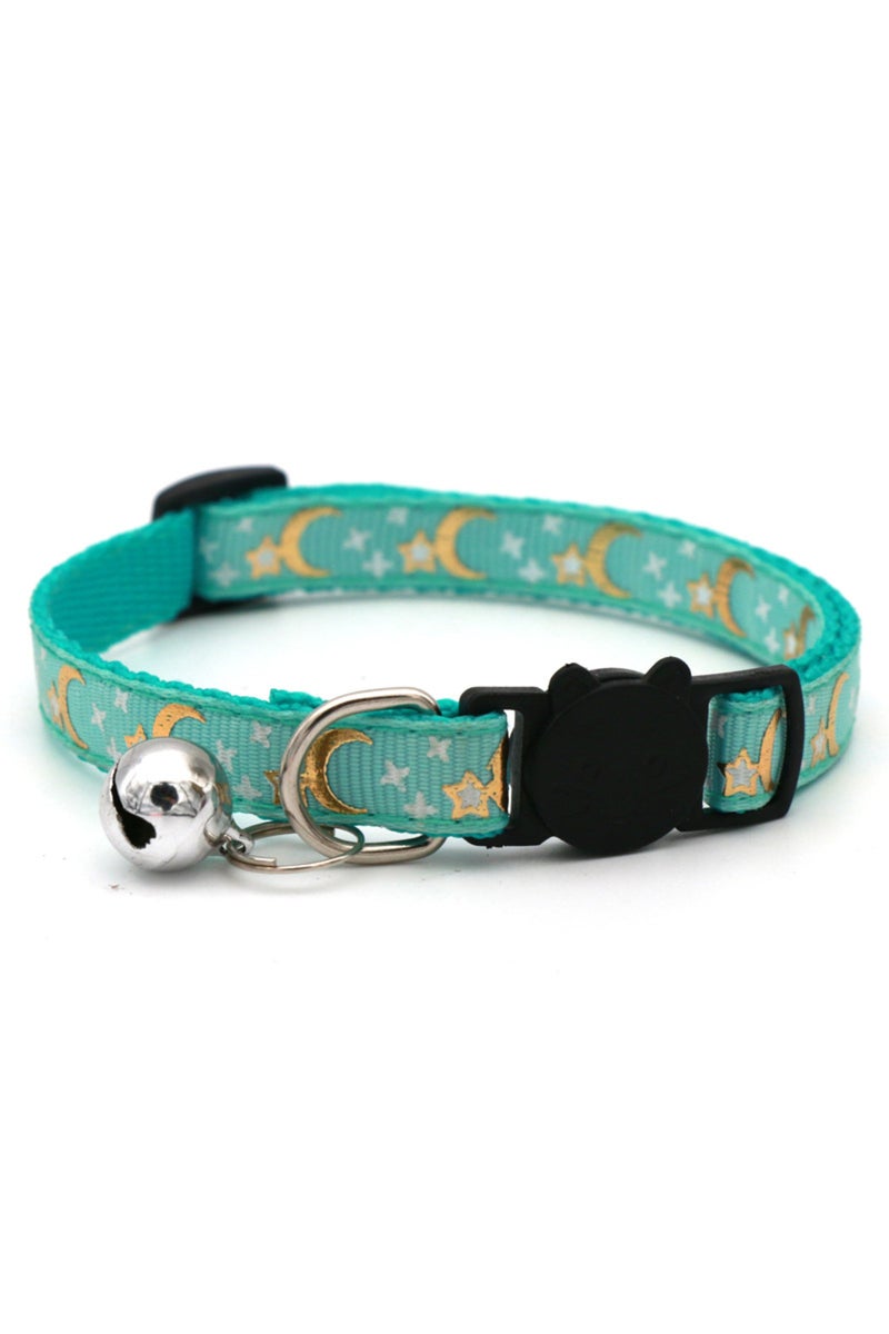 erorex S MINT GREEN Gold Stars and Moon Cat Collar with Reflective Safety Buckle and Bell