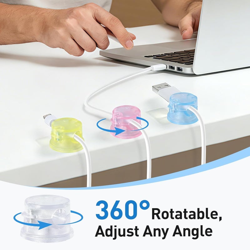 AGPtek 8 Pack Magnetic Cable Clips, Upgraded 360° Rotatable Cord Holder Clips for Nightstand, Desk Cord Organizer Adhesive Wire Management Home Office Phone Charging Cords USB Cable Keeper - Image 2