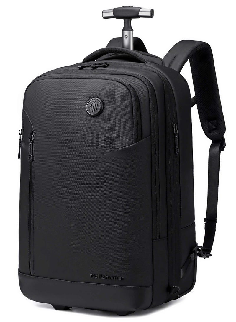 ARCTIC HUNTER Durable Professional Rolling Backpack Water Resistant Expandable 19 Inch Backpack Trolley for Office Travel Business School, LG00861, Black - Image 1