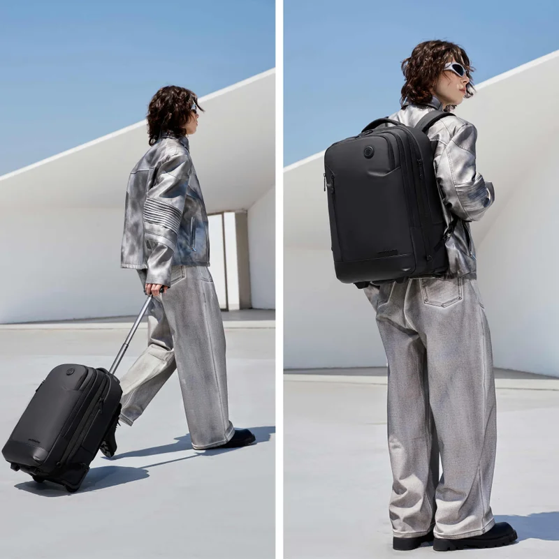 أركتيك هانتر Durable Professional Rolling Backpack Water Resistant Expandable 19 Inch Backpack Trolley for Office Travel Business School, LG00861, Black
