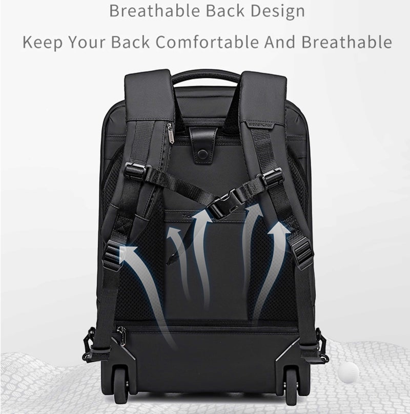 ARCTIC HUNTER Durable Professional Rolling Backpack Water Resistant Expandable 19 Inch Backpack Trolley for Office Travel Business School, LG00861, Black - Image 5