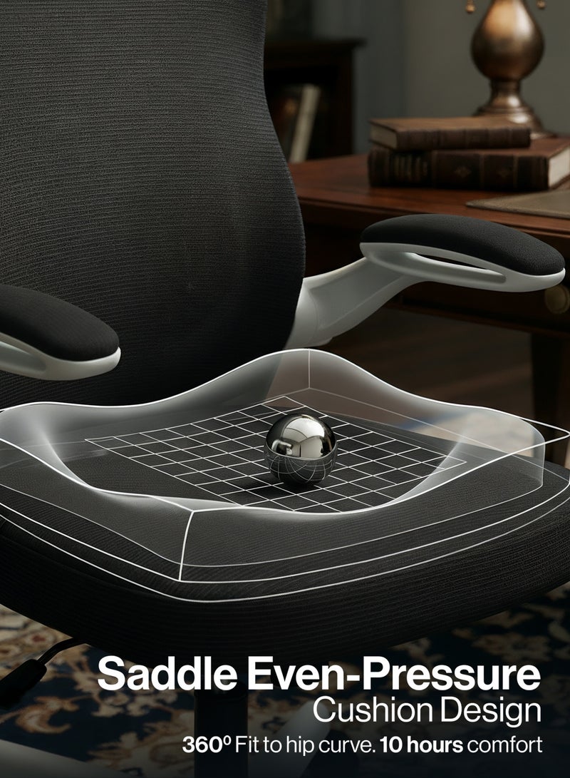 دراجو كرسي مكتب مريح فاخر للعمل من المنزل، كرسي كمبيوتر عالي الظهر مزود بشبكة، ومسند ذراع قابل للطي، ومسند رأس، ومقعد قابل للتعديل، ودعم أسفل الظهر | كرسي شبكي للمكتب، أبيض وأسود - Image 5