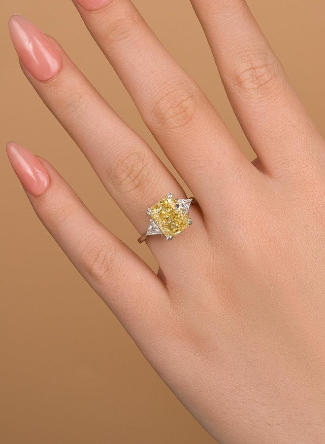 RODIFFY 4.0CT Radiant Cut Yellow Stone Engagement Rings for Women, S925 Silver 3-Stone 5A Cubic Zirconia Promise Ring(Size:5.5) - Image 4