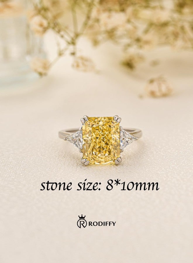 RODIFFY 4.0CT Radiant Cut Yellow Stone Engagement Rings for Women, S925 Silver 3-Stone 5A Cubic Zirconia Promise Ring(Size:5.5) - Image 2