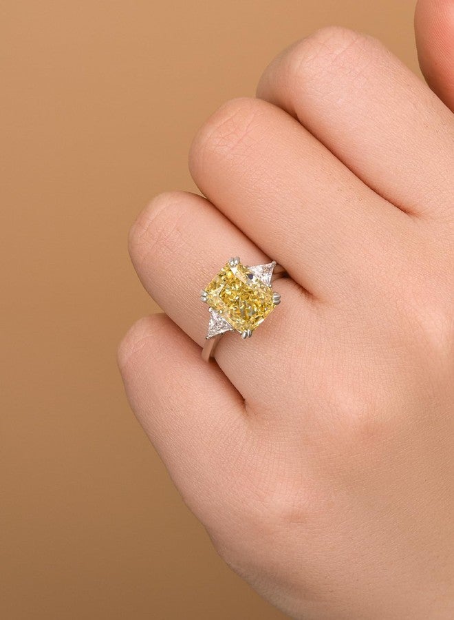 RODIFFY 4.0CT Radiant Cut Yellow Stone Engagement Rings for Women, S925 Silver 3-Stone 5A Cubic Zirconia Promise Ring(Size:5.5) - Image 5