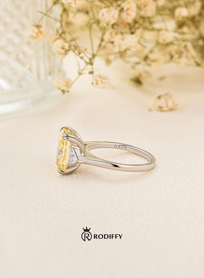 RODIFFY 4.0CT Radiant Cut Yellow Stone Engagement Rings for Women, S925 Silver 3-Stone 5A Cubic Zirconia Promise Ring(Size:5.5) - Image 3